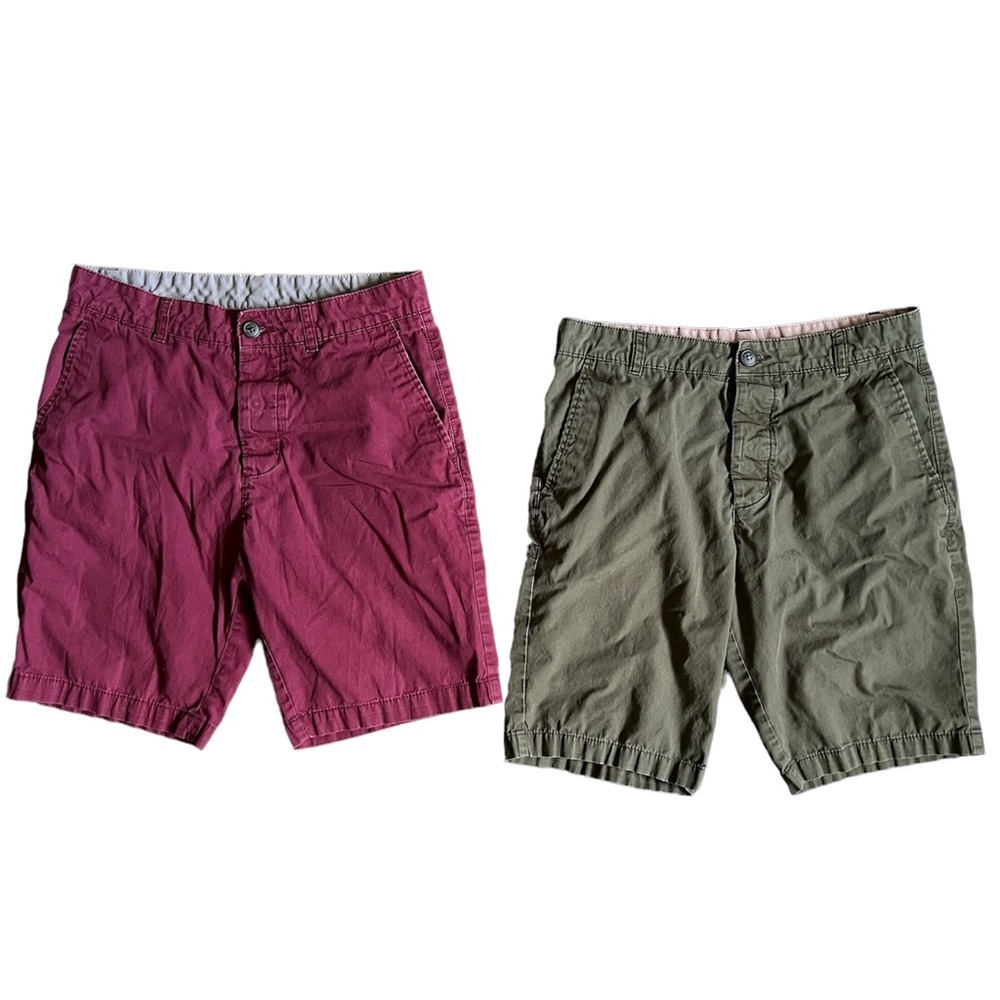 H&M Two Pairs Chino Regular Fit Soft Cotton Casual Men’s Green Plum Red EUC W28